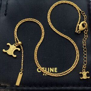 Celine Triomphe Gold Hanging Chain Necklace